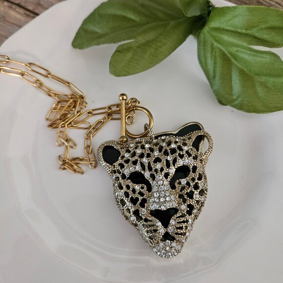Cheetah Gold Stainless Steel  Paper Clip Toggle Necklace - Picture 2 of 5